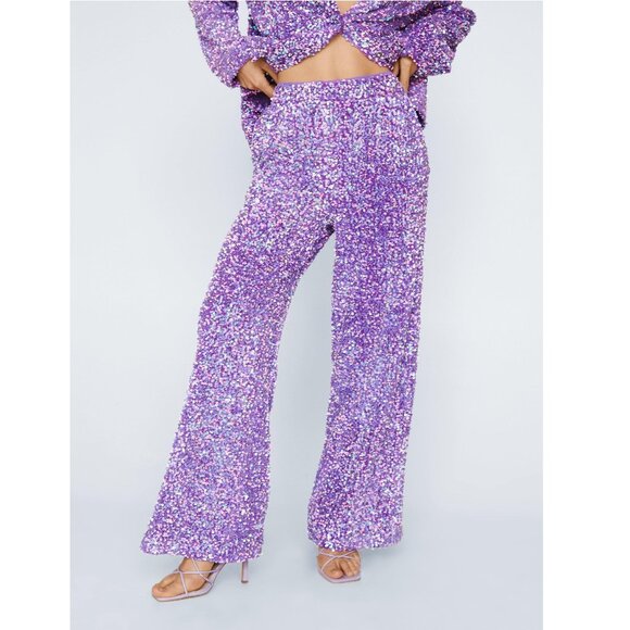 Nasty Gal Premium Sequin Tailored Wide Leg Pants Size Purple Size 6